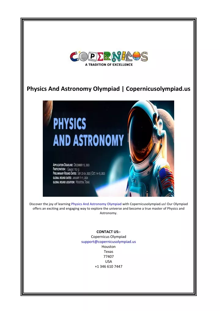 physics and astronomy olympiad copernicusolympiad