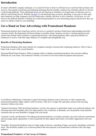 Obtain a Hand on Your Marketing with Promotional Handouts