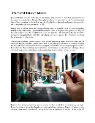 The World Through Glasses: How Eyewear Shapes Identity, Perception, and Culture