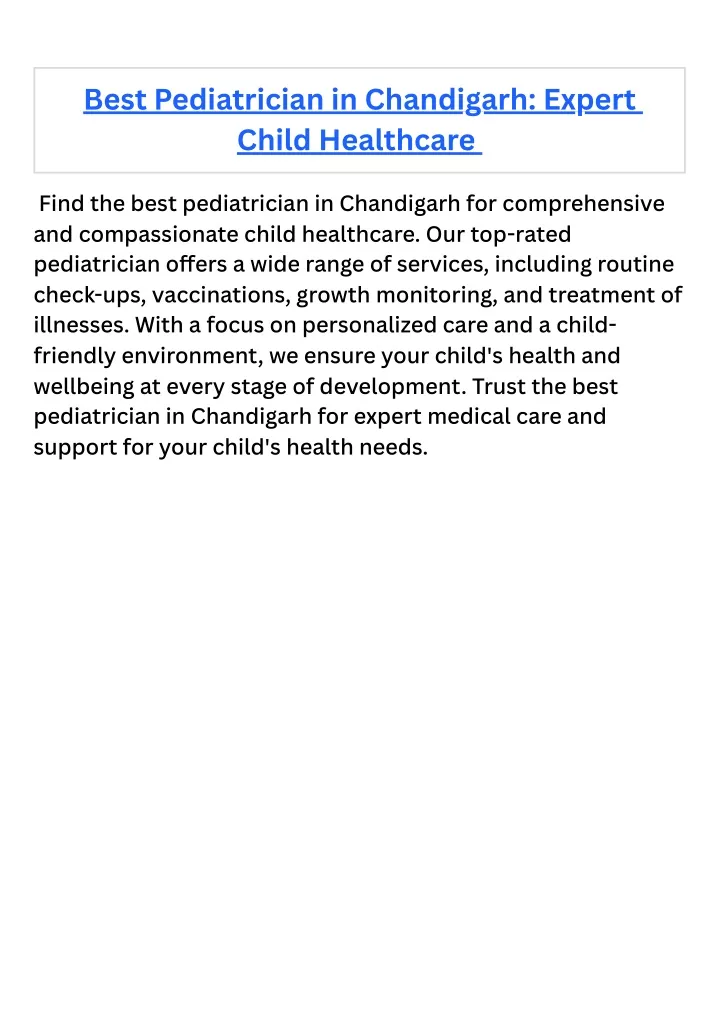 best pediatrician in chandigarh expert child