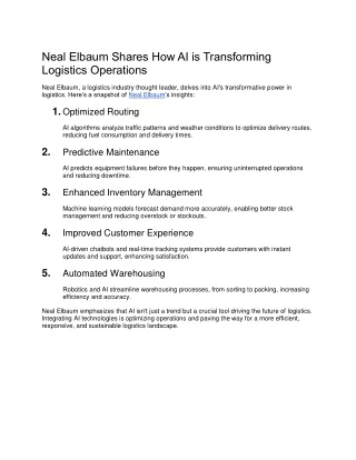 Neal Elbaum Shares How AI is Transforming Logistics Operations