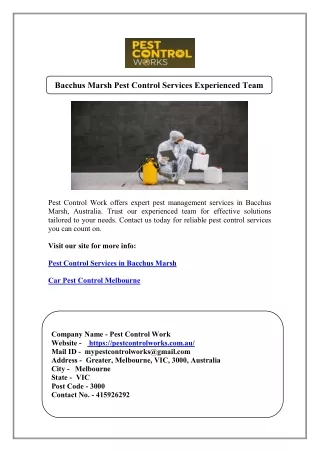 Bacchus Marsh Pest Control Services Experienced Team