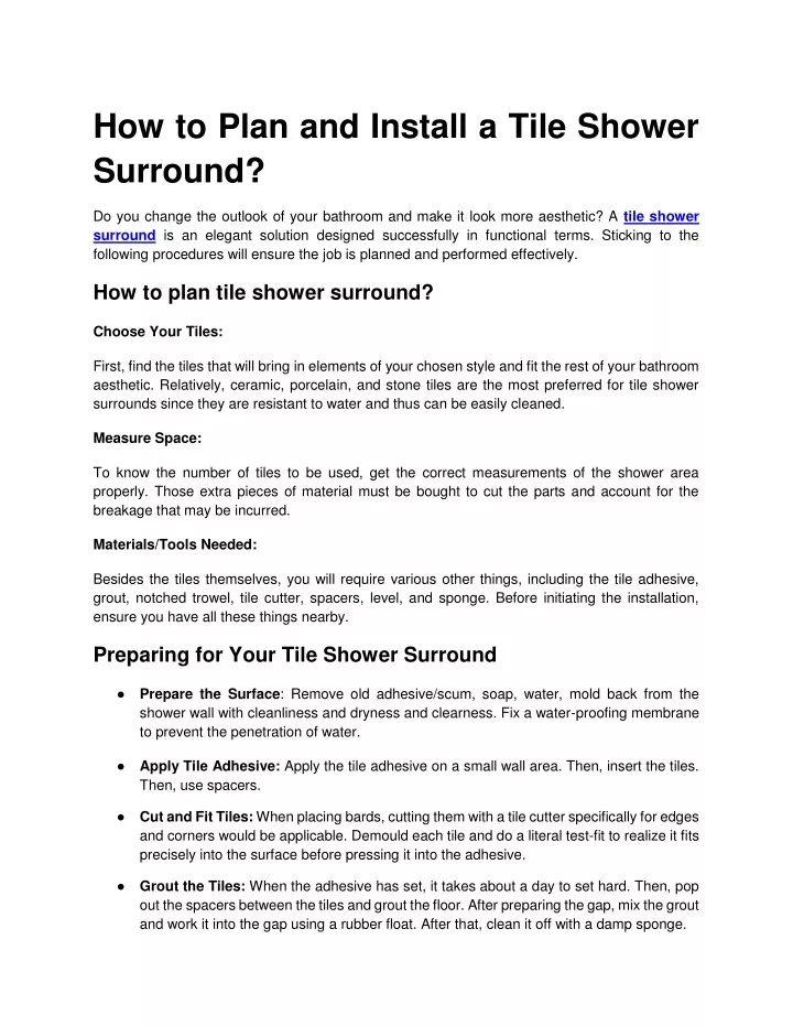 how to plan and install a tile shower surround