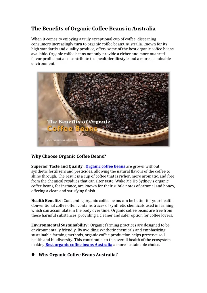 the benefits of organic coffee beans in australia