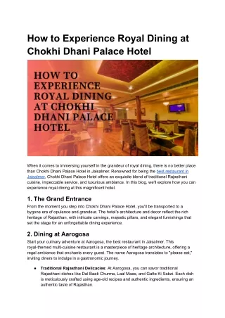 How to Experience Royal Dining at Chokhi Dhani Palace Hotel