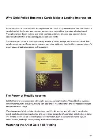 Why Gold Foiled Business Cards Make a Lasting Impression