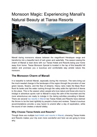 Monsoon Magic_ Experiencing Manali's Natural Beauty at Tiaraa Resorts