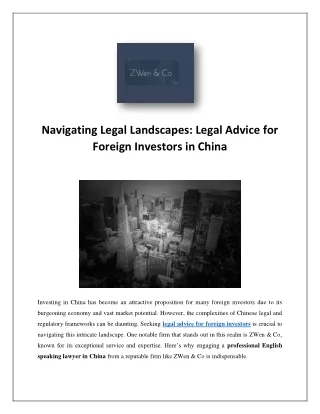 Foreign Investment Legal Advice - ZWENANDCO