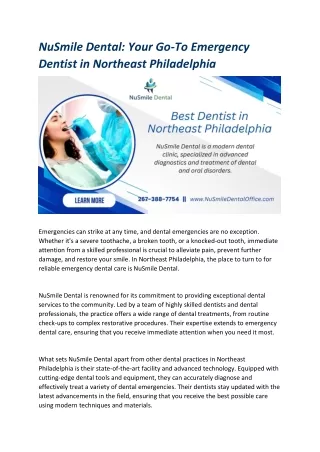 NuSmile Dental - Your Go-To Emergency Dentist in Northeast Philadelphia