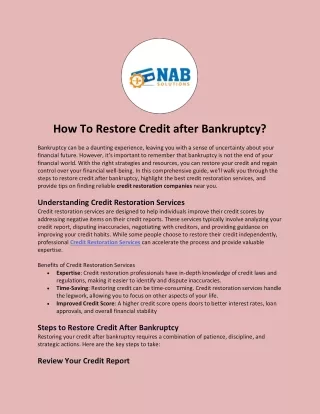 How To Restore Credit after Bankruptcy?