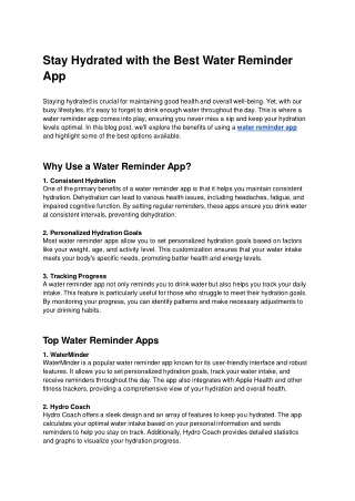 Stay Hydrated with the Best Water Reminder App