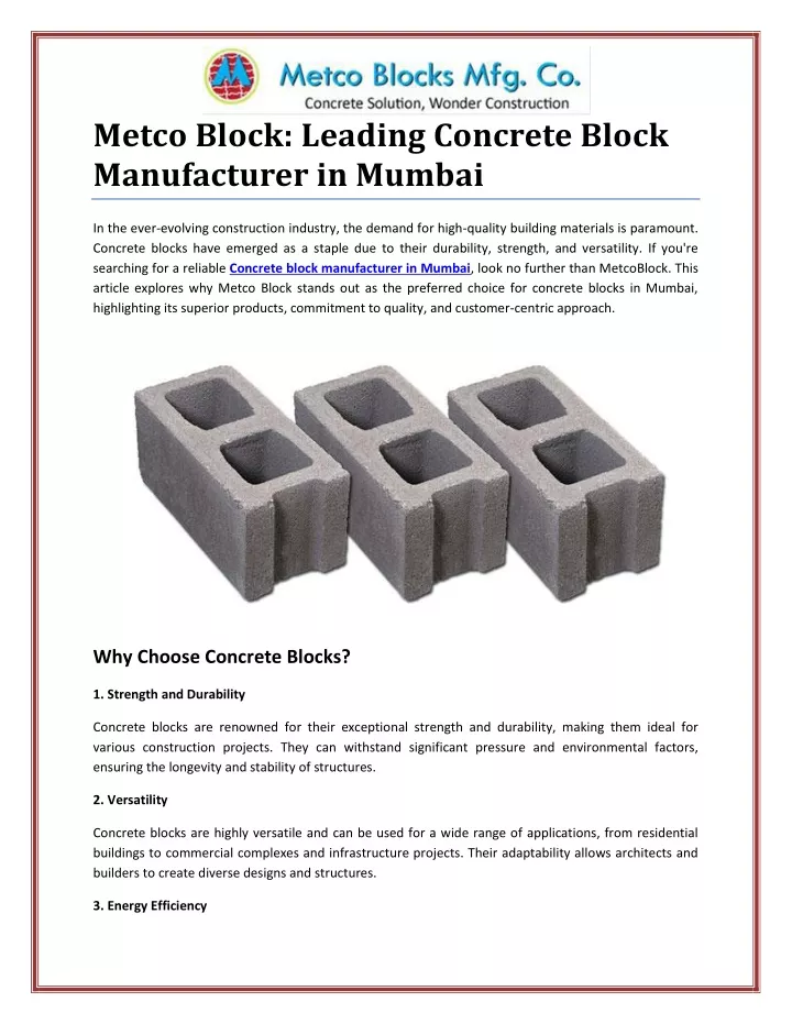 metco block leading concrete block manufacturer