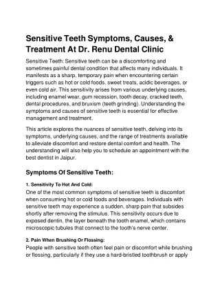 Sensitive Teeth Symptoms, Causes, & Treatment At Dr. Renu Dental Clinic
