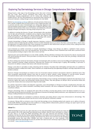 Exploring Top Dermatology Services in Chicago Comprehensive Skin Care Solutions