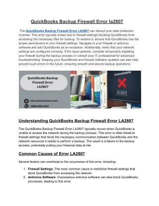 QuickBooks Backup Firewall Error la2807
