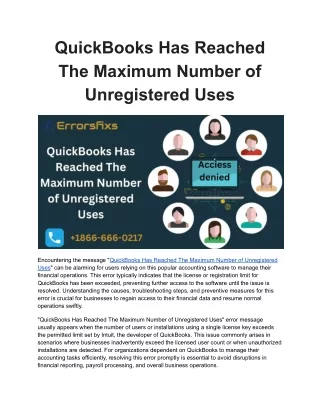 QuickBooks Has Reached The Maximum Number of Unregistered Uses
