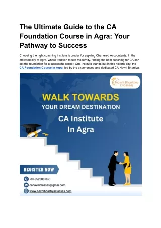 The Ultimate Guide to the CA Foundation Course in Agra Your Pathway to Success