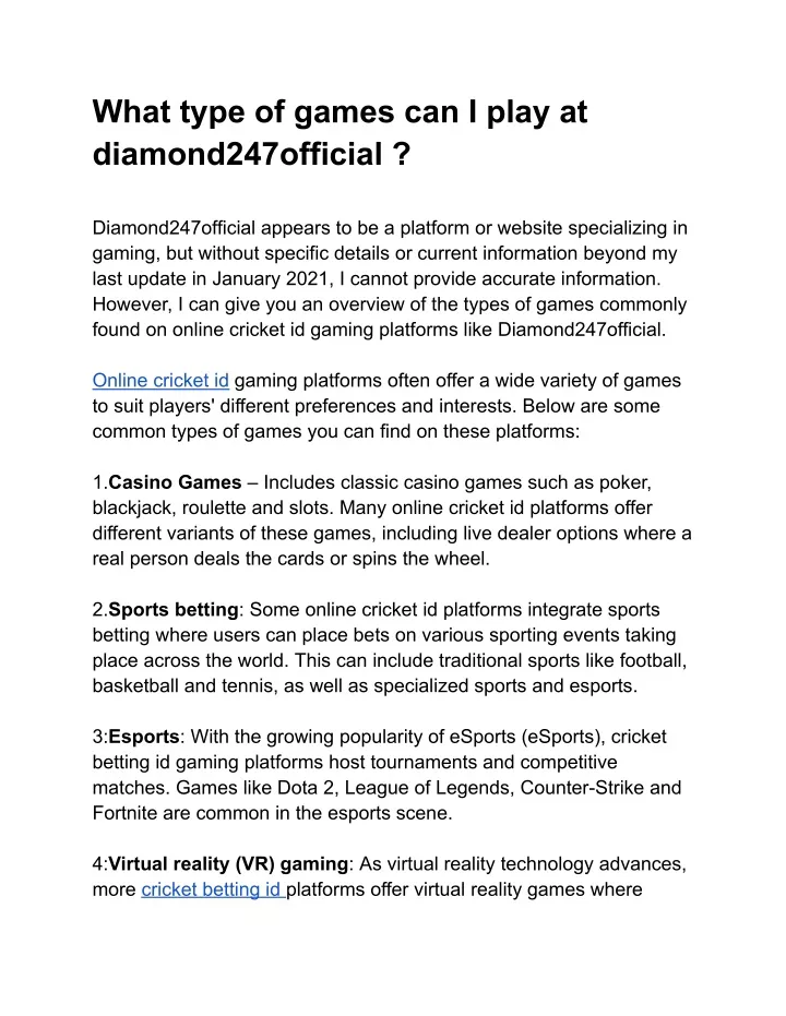 PPT - What type of games can I play at diamond247official ? PowerPoint ...