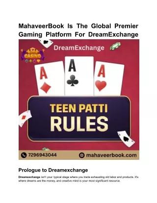 MahaveerBook Is The Global premier Gaming Platform For DreamExchange