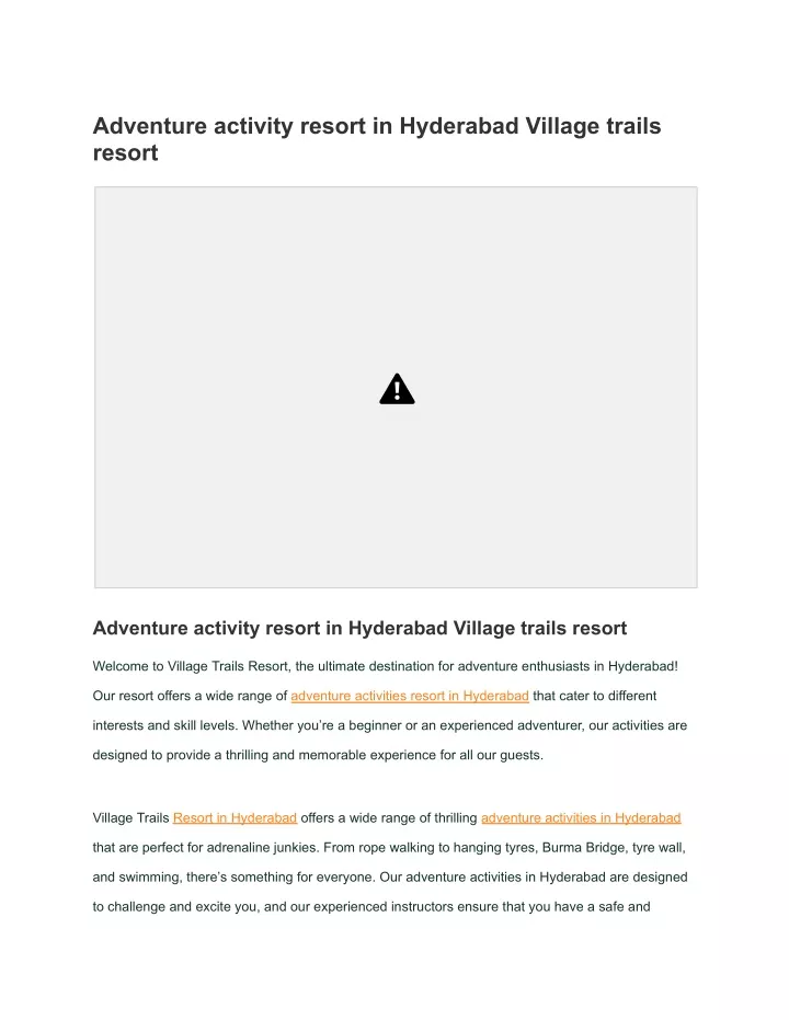 adventure activity resort in hyderabad village