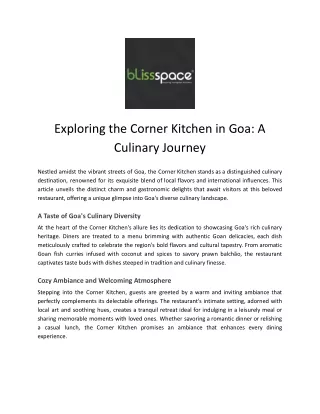 Corner Kitchen in Goa