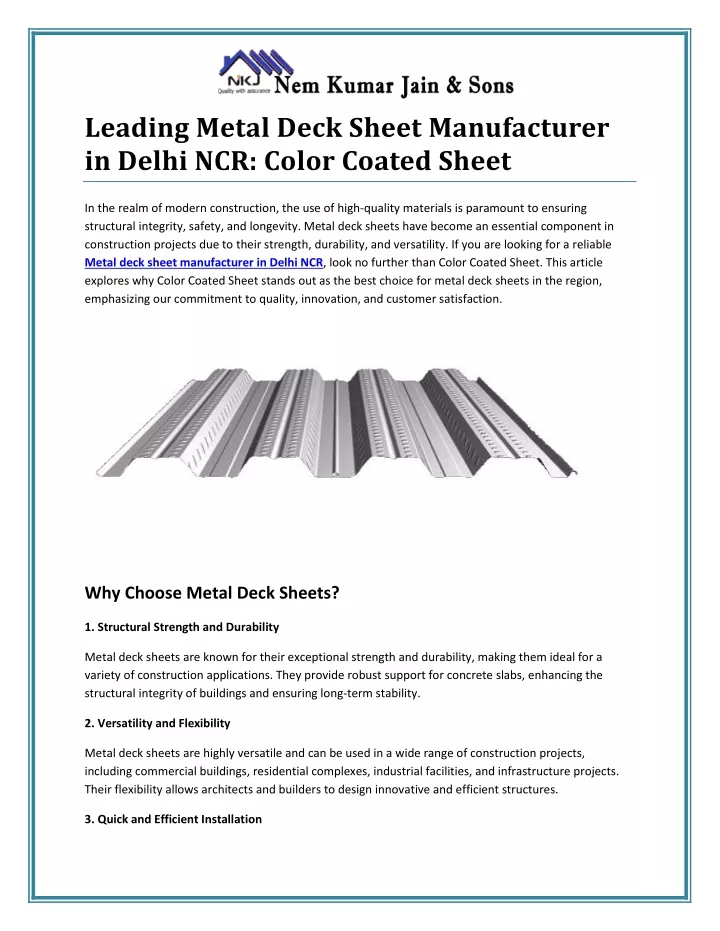 leading metal deck sheet manufacturer in delhi