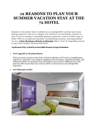 12 REASONS TO PLAN YOUR SUMMER VACATION STAY AT THE 72 HOTEL