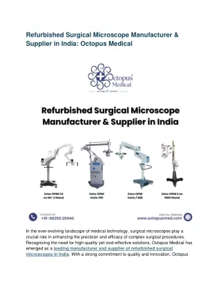 Refurbished Surgical Microscope Manufacturer & Supplier in India