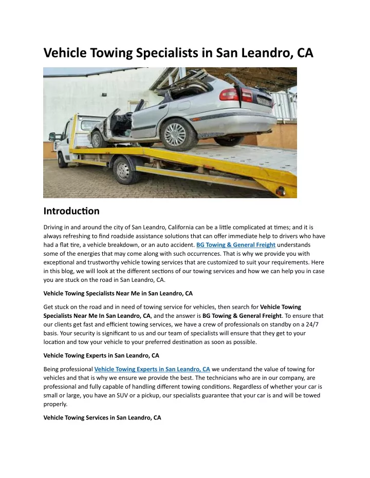 vehicle towing specialists in san leandro ca