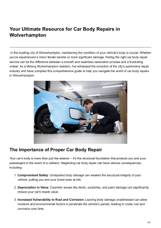 Your Ultimate Resource for Car Body Repairs in Wolverhampton