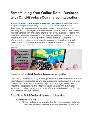 Streamlining Your Online Retail Business with QuickBooks eCommerce Integration