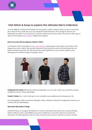 Visit Stitch & Sway to explore the Ultimate Men's Collection