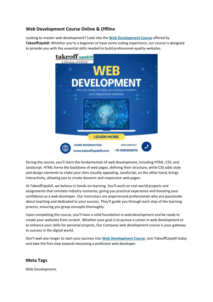 web development course online offline