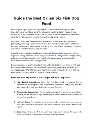 Guide the Best Orijen Six Fish Dog Food