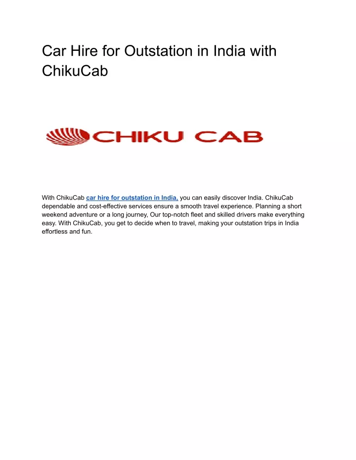 car hire for outstation in india with chikucab