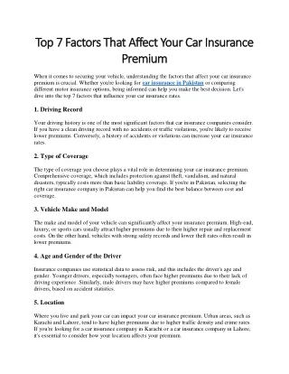 Top 7 Factors That Affect Your Car Insurance Premium