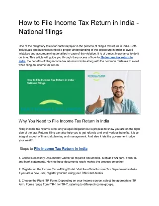 How to File Income Tax Return in India - National filings