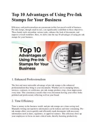 Top 10 Advantages of Using Pre-Ink Stamps for Your Business