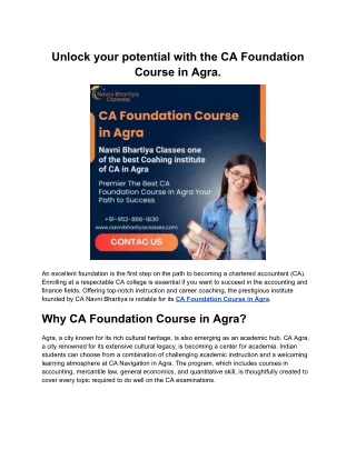 Unlock yourUnlock your potential potential with the CA Foundation Course in Agra