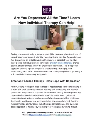 Are You Depressed All the Time? Learn How Individual Therapy Can Help!