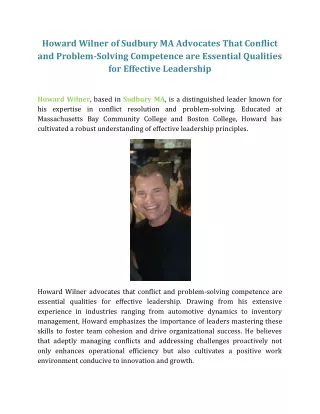 howard wilner of sudbury ma advocates that