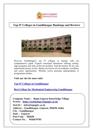 Top IT Colleges in Gandhinagar Rankings and Reviews
