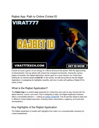 Rajbet App: Path to Online Cricket ID | Rajbet ID