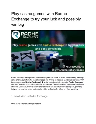 Play casino games with Radhe Exchange to try your luck and possibly win big