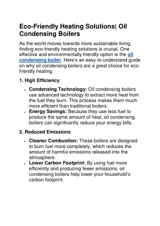 Eco-Friendly Heating Solutions| Oil Condensing Boilers