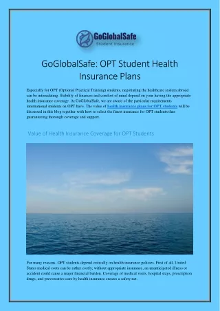 GoGlobalSafe OPT Student Health Insurance Plans