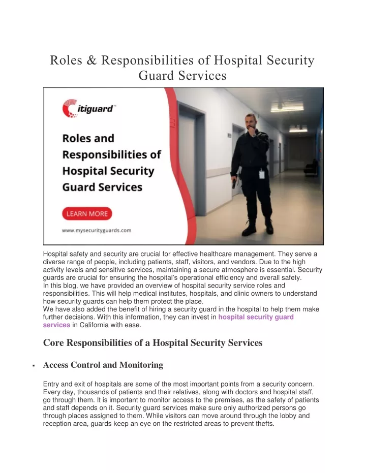 roles responsibilities of hospital security guard