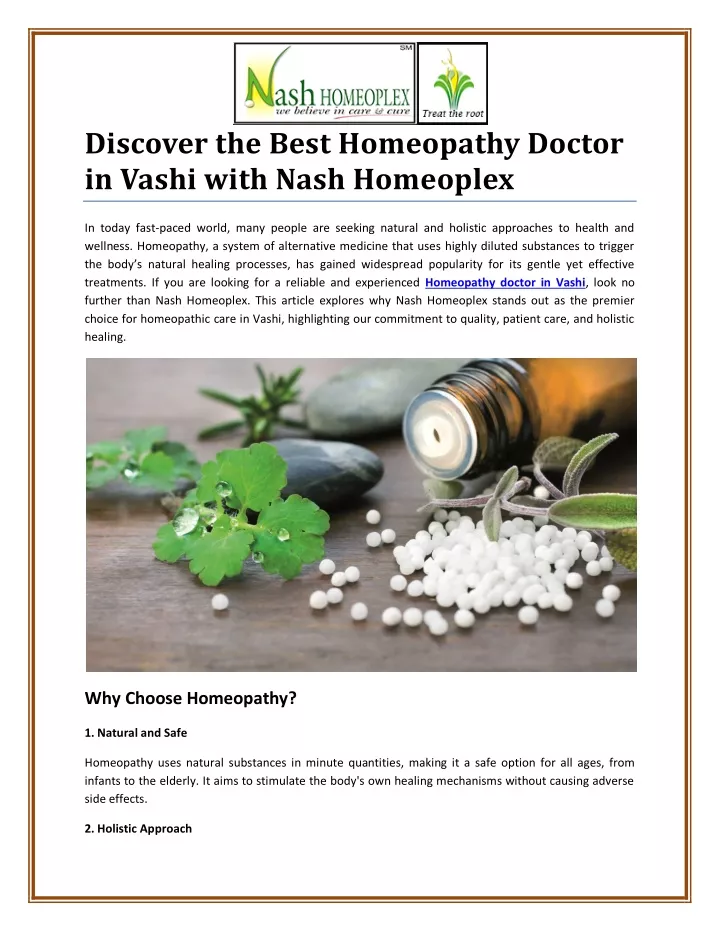 discover the best homeopathy doctor in vashi with