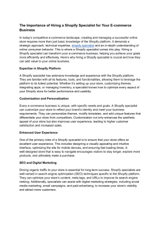 the importance of hiring a shopify specialist