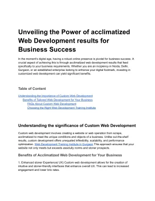 Unveiling the Power of acclimatized Web Development results for Business Success